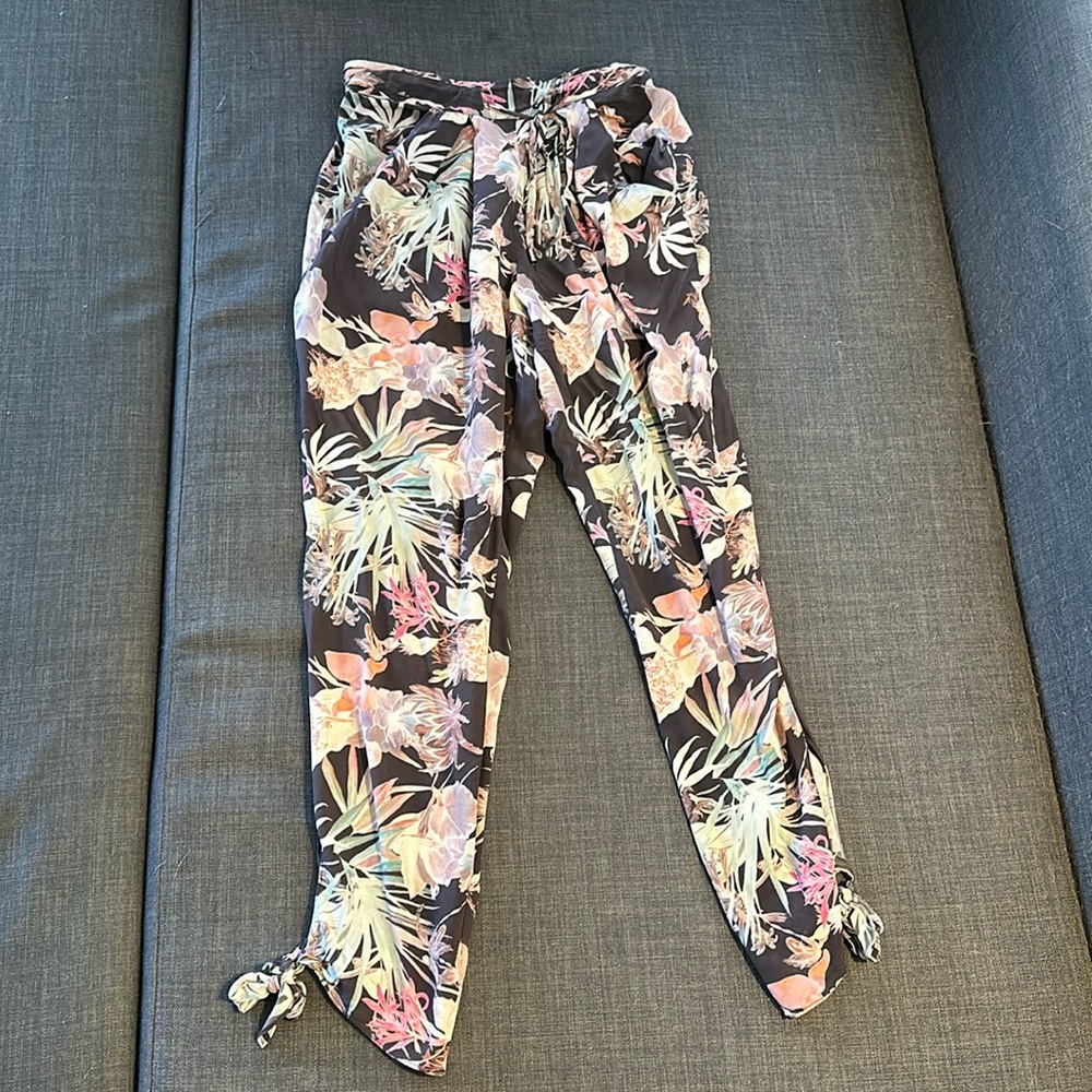 Vintage Floral Print Silk Pants sz. XS Morgan Carper